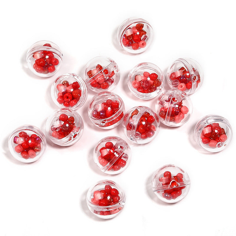 Wholesale 25pcs Rice Beads Filled Bubble Ball Through Hole Round Beads